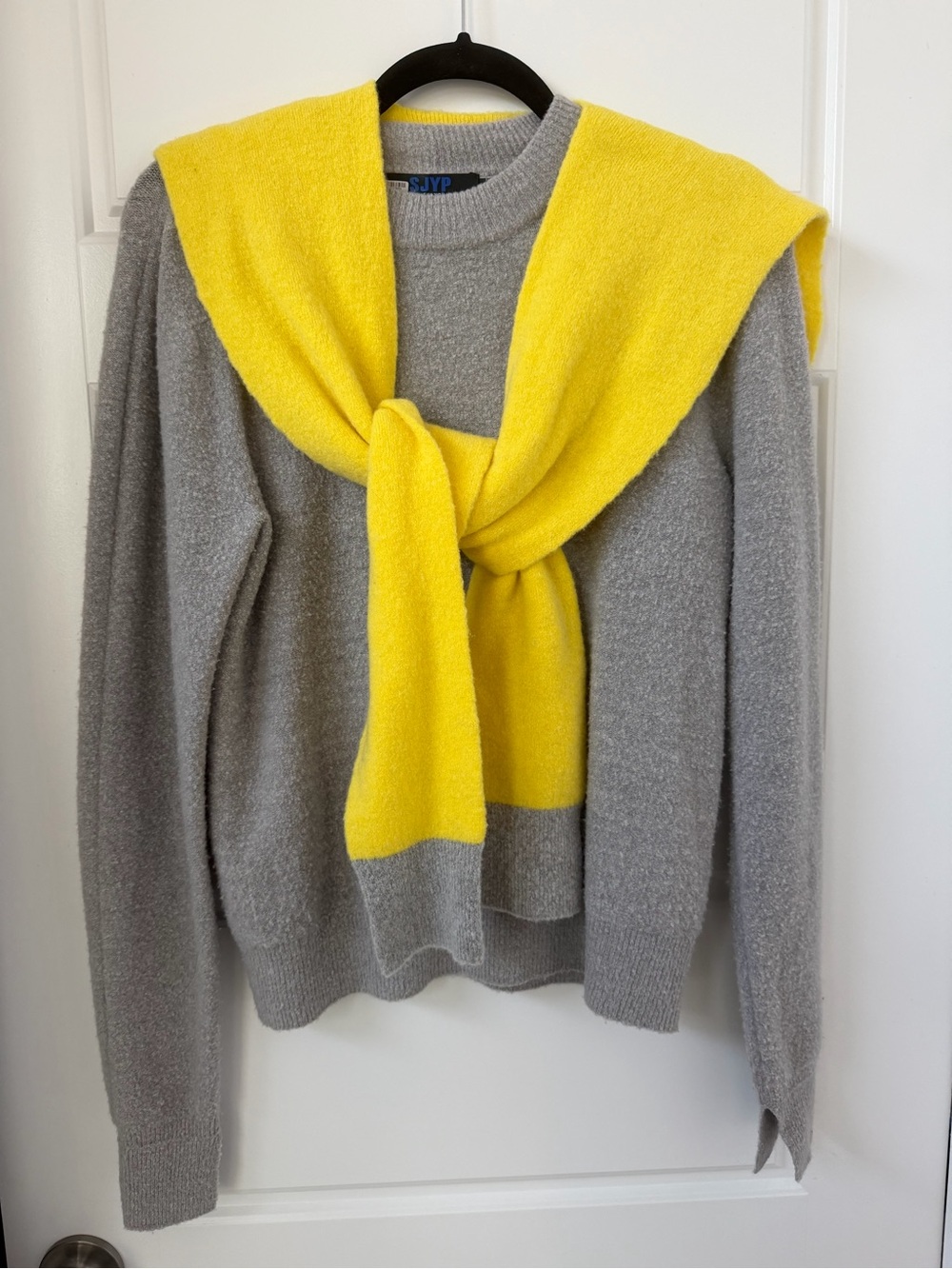 Women's Gray Crewneck Sweater with Yellow Accent